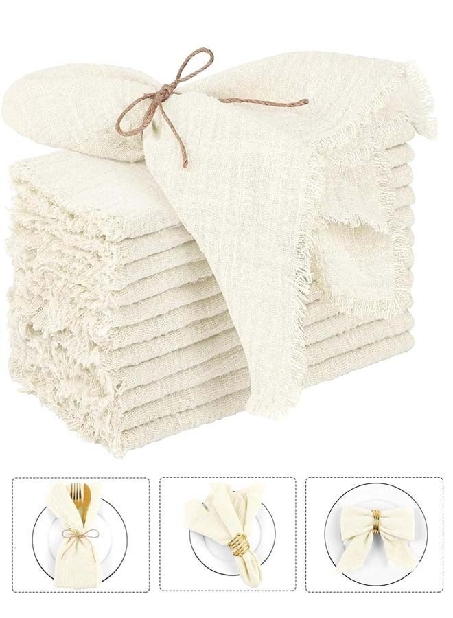 Forest Home 12 Pcs Cotton Linen Cloth Napkin, Handmade Cloth Napkins with Fringe, 43x 43cm Soft Cloth Dinner Napkin Square Table Napkins for Dinners, Parties, Weddings, Wedding Napkin Beige - Image 1